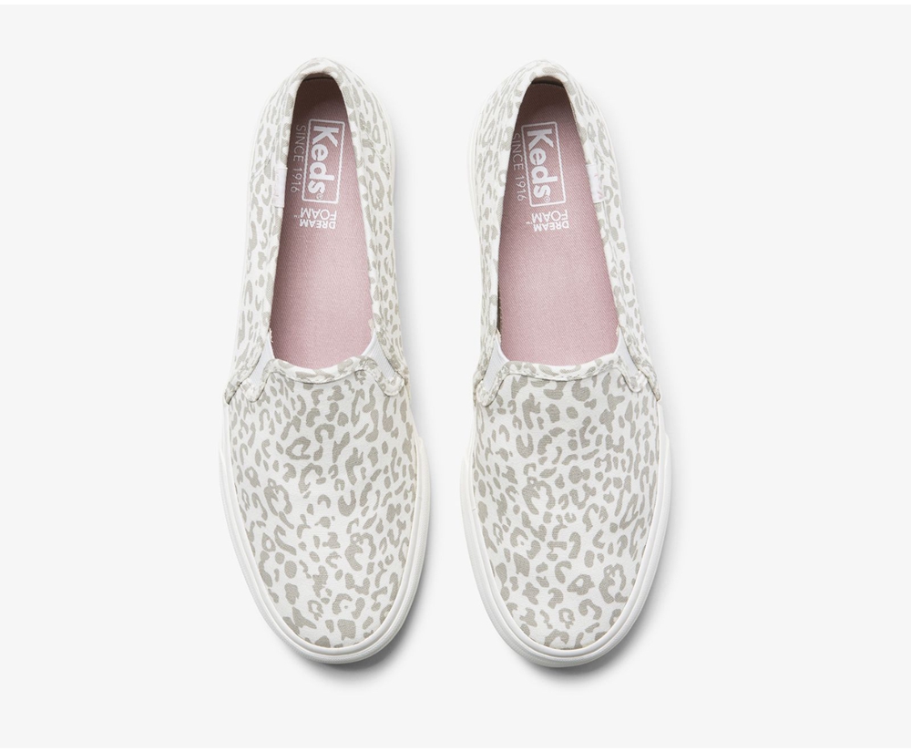 Slip Ons Keds Mujer Blancas - Double Decker Animal - 439-MVKBFA